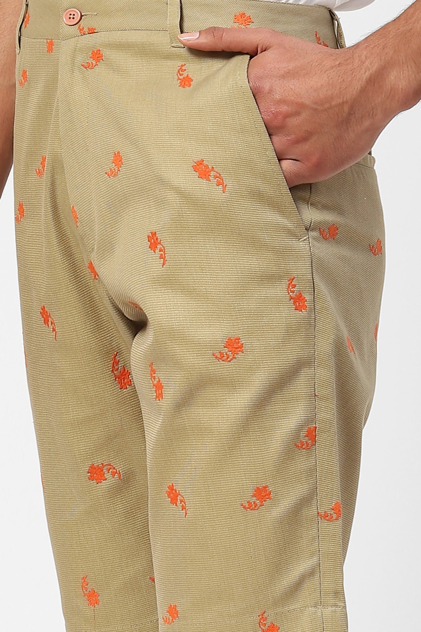 Olive Green Mens Shorts With Contrasting Embroidery