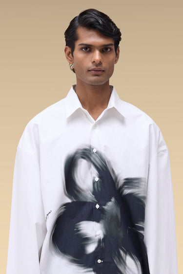 Premium White Brushstroke Print Cotton Poplin Shirt