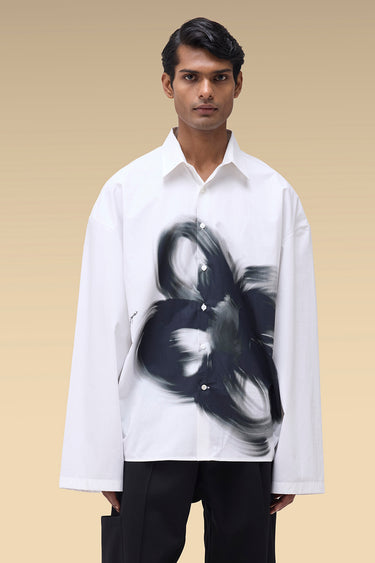 Premium White Brushstroke Print Cotton Poplin Shirt