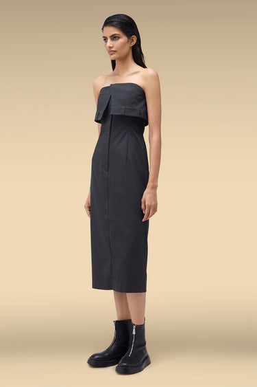 Premium Foldover Bust Strapless Midi Dress - Dobby Viscose