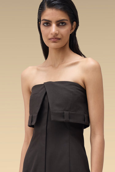Premium Foldover Bust Strapless Midi Dress - Dobby Viscose