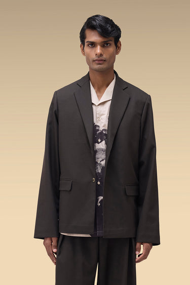 Premium Chocolate Brown Dobby Viscose Single-Breasted Jacket