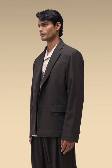Premium Chocolate Brown Dobby Viscose Single-Breasted Jacket
