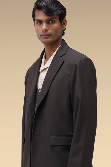 Premium Chocolate Brown Dobby Viscose Single-Breasted Jacket