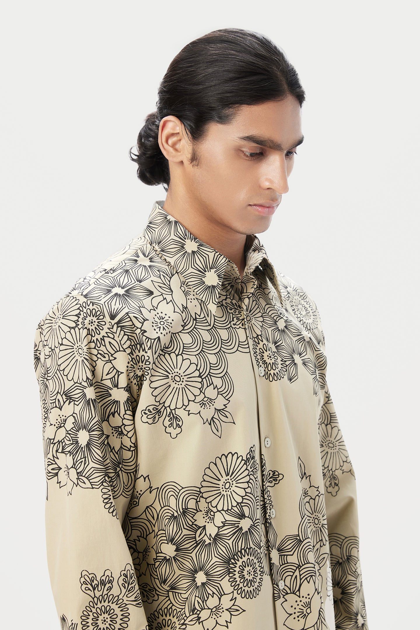 Regular Fit Button-Down Shirt with All-Over Floral Print