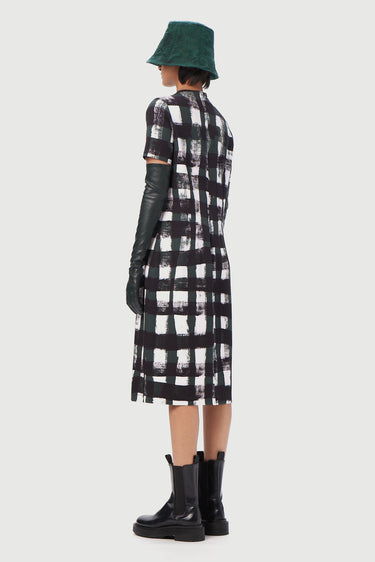 Slim Fit Round Neck Dress with All-Over Large Checks Print - Genes Lecoanet Hemant