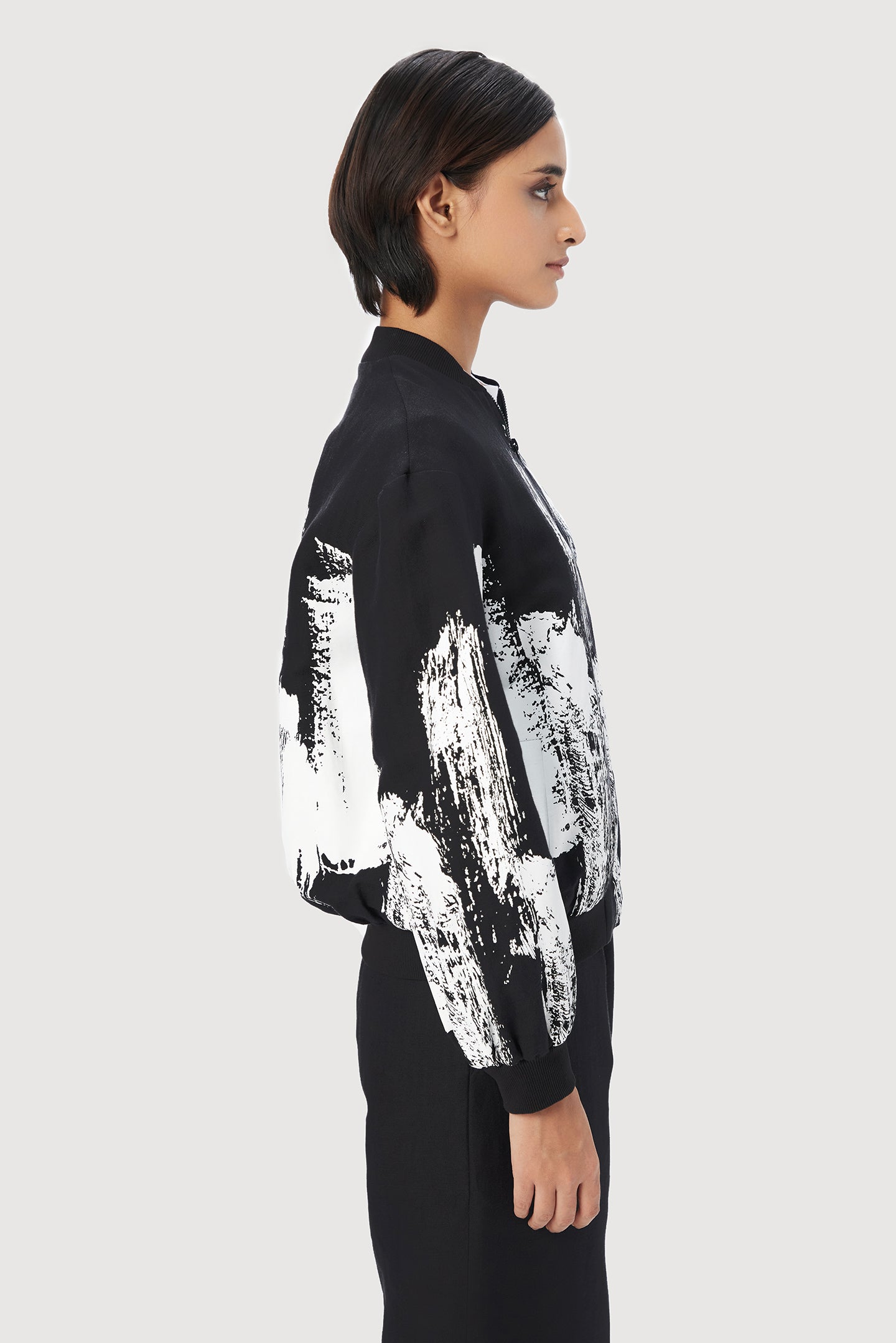 Relaxed Fit Bomber with and Brush Stroke Print Elegance