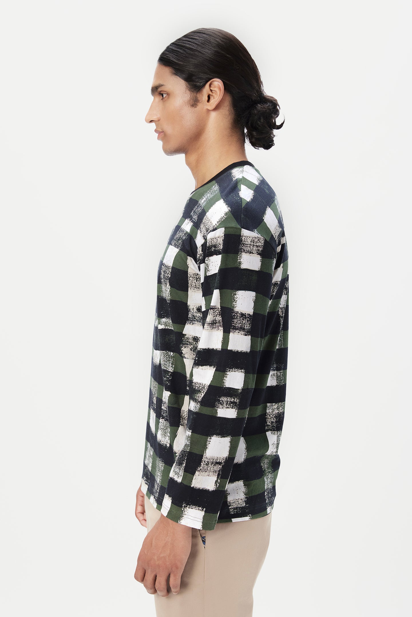 Classic Fit Full Sleeve T-Shirt with All-Over Large Check Print