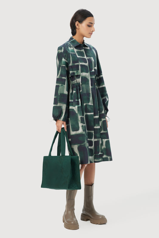 Easy-Fit Shirt-Dress with Abstract Checks Print