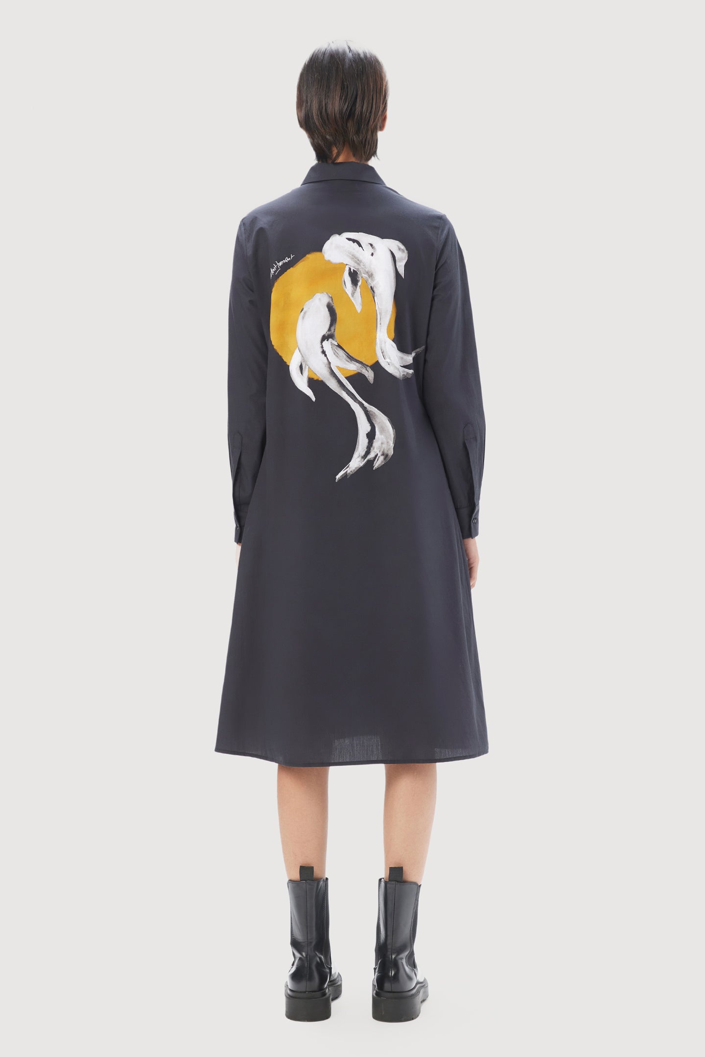 Slim Fit A-Line Shirt Dress with Fish Print