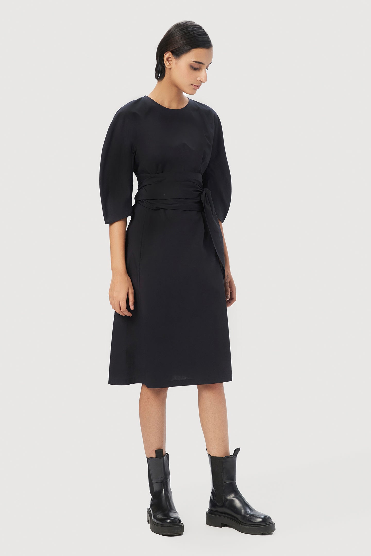 Slim Fit Round Neck Dress with Soft Rounded Shoulders