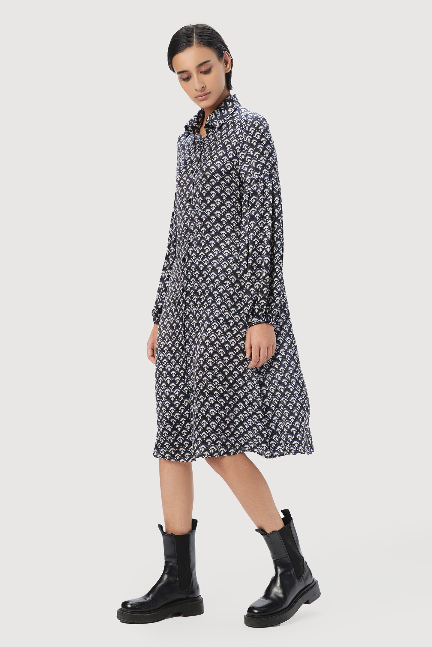 Easy Fit Shirt Dress with Pleated Sleeves