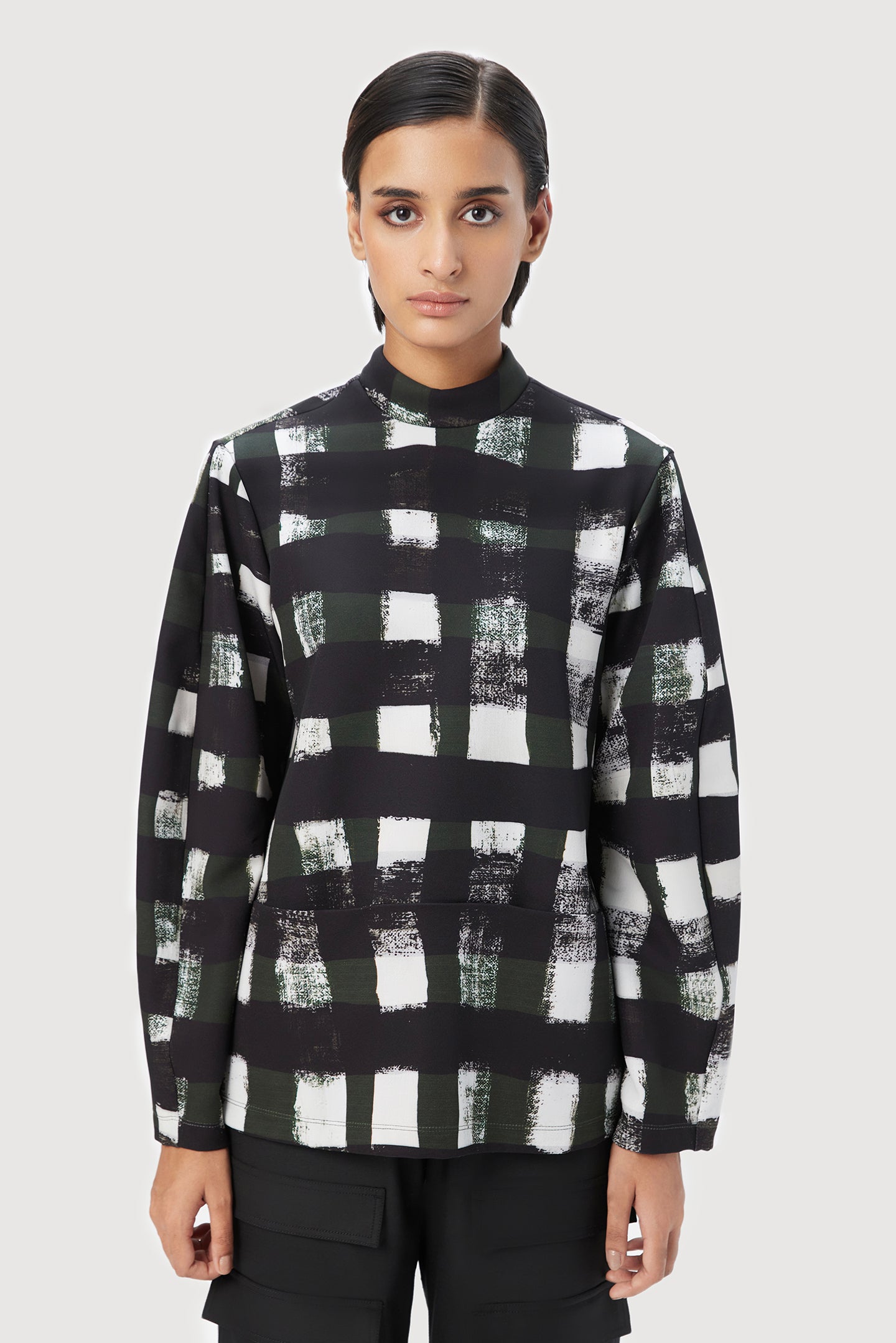Easy Fit Sweatshirt with All-Over Large Checks Print