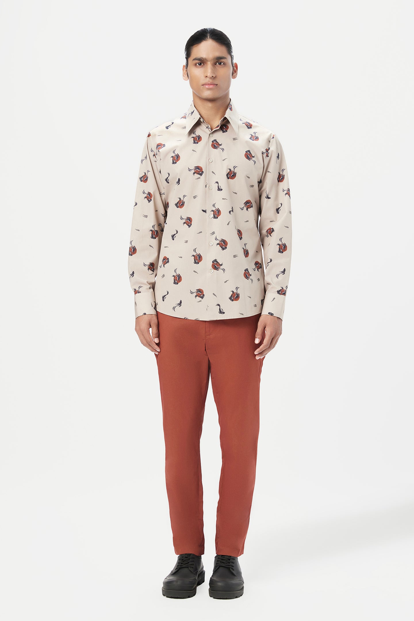 Regular Fit Button-Down Shirt in an All-Over Fish Print