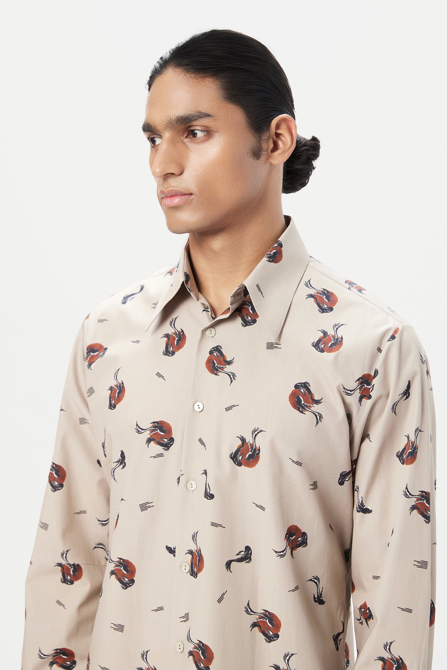 Regular Fit Button-Down Shirt in an All-Over Fish Print