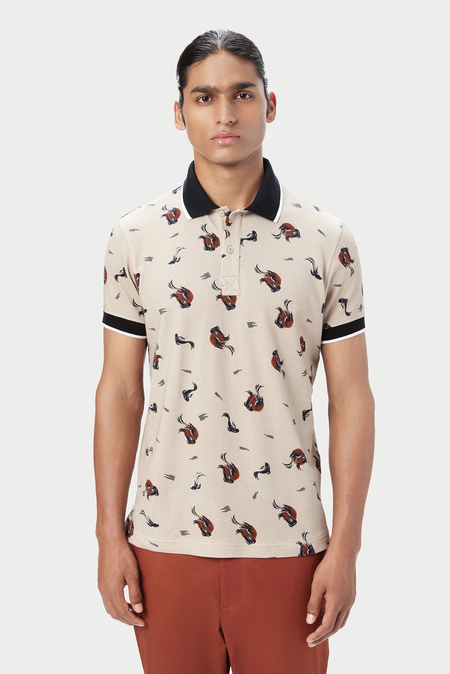 Regular Fit Polo T-Shirt with All-Over Fish Print