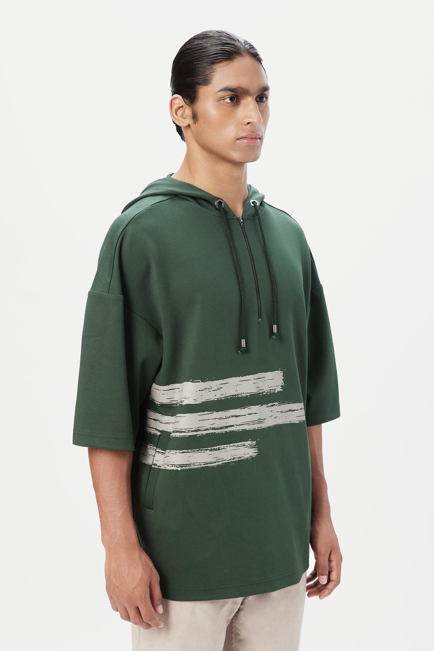 Relaxed Fit Hoodie T-Shirt with Brushed Logo Print Placement