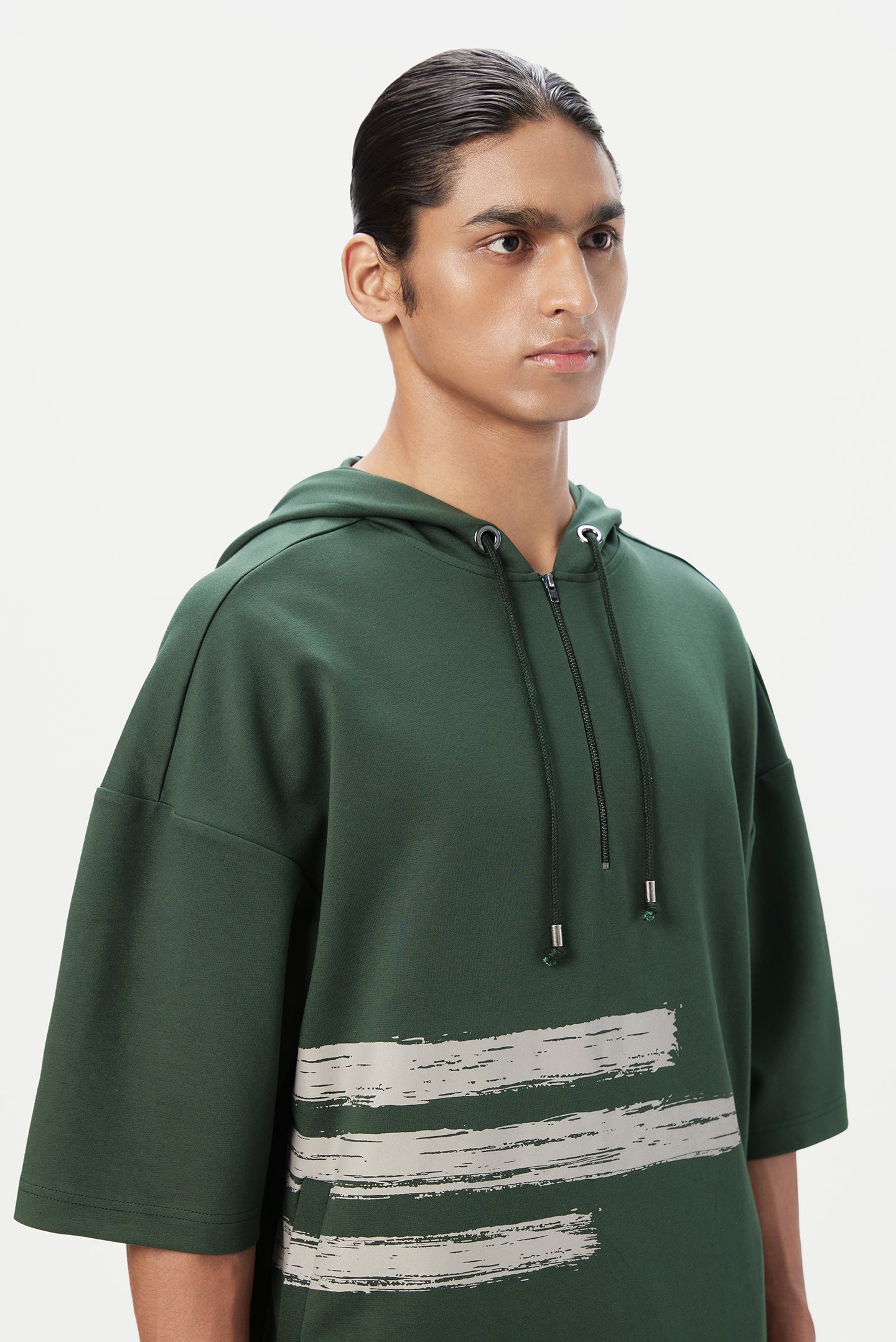 Relaxed Fit Hoodie T-Shirt with Brushed Logo Print Placement