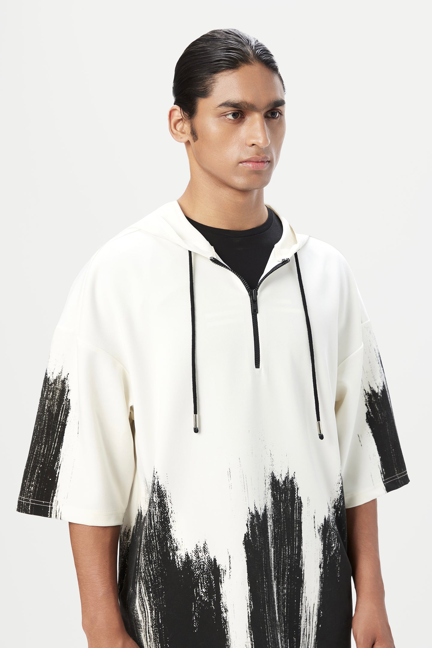 Relaxed Fit Hoodie T-Shirt with Brush Stroke Print Placement