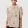 Straight Fit Round Neck Top with All-Over Gingko Thread Embroidery - Genes Lecoanet Hemant