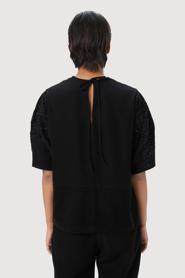 Straight Fit Round Neck Top with Soft Rounded Sleeves - Genes Lecoanet Hemant