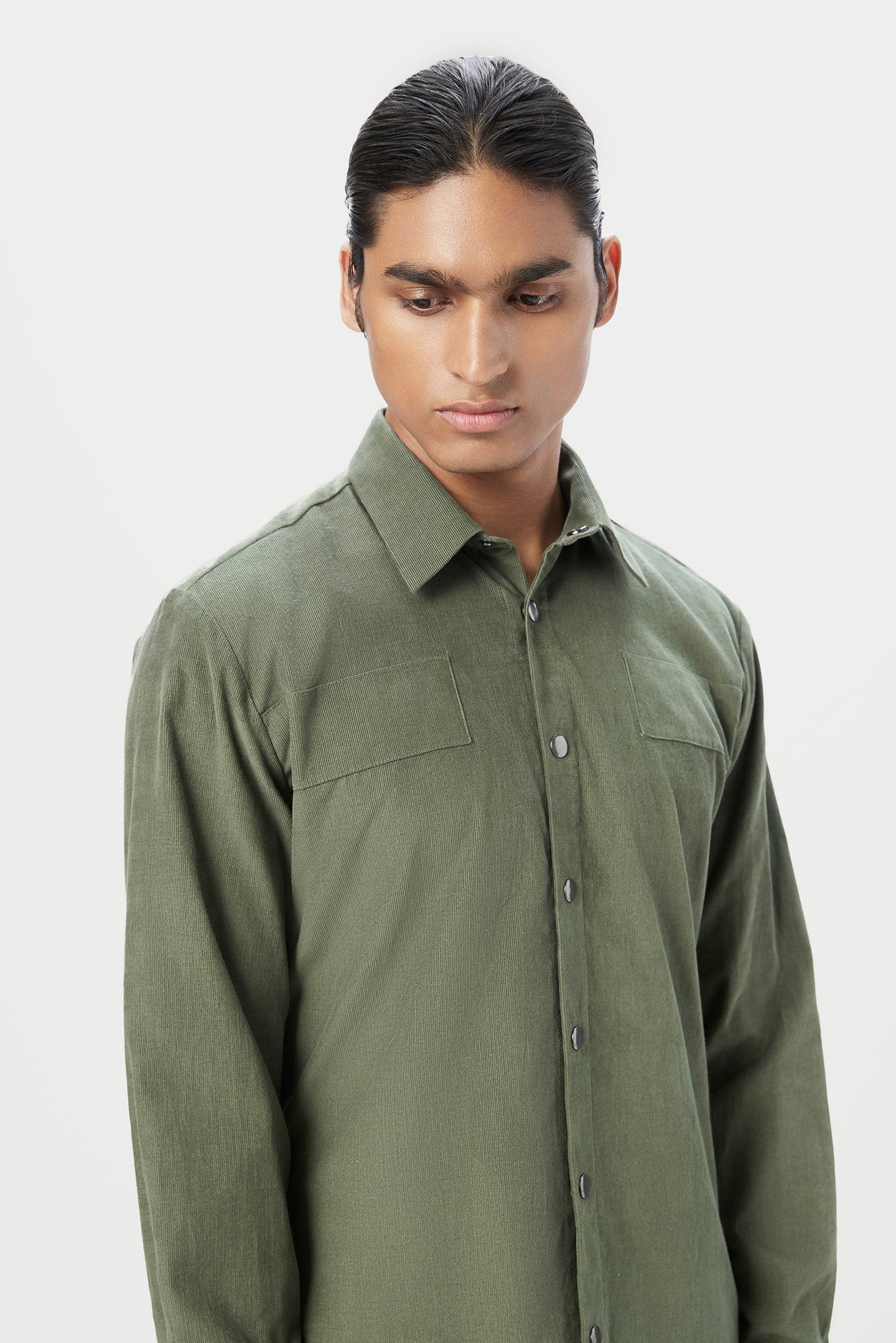 Classic Fit Button-Down Shirt with Detailed Seam Construction