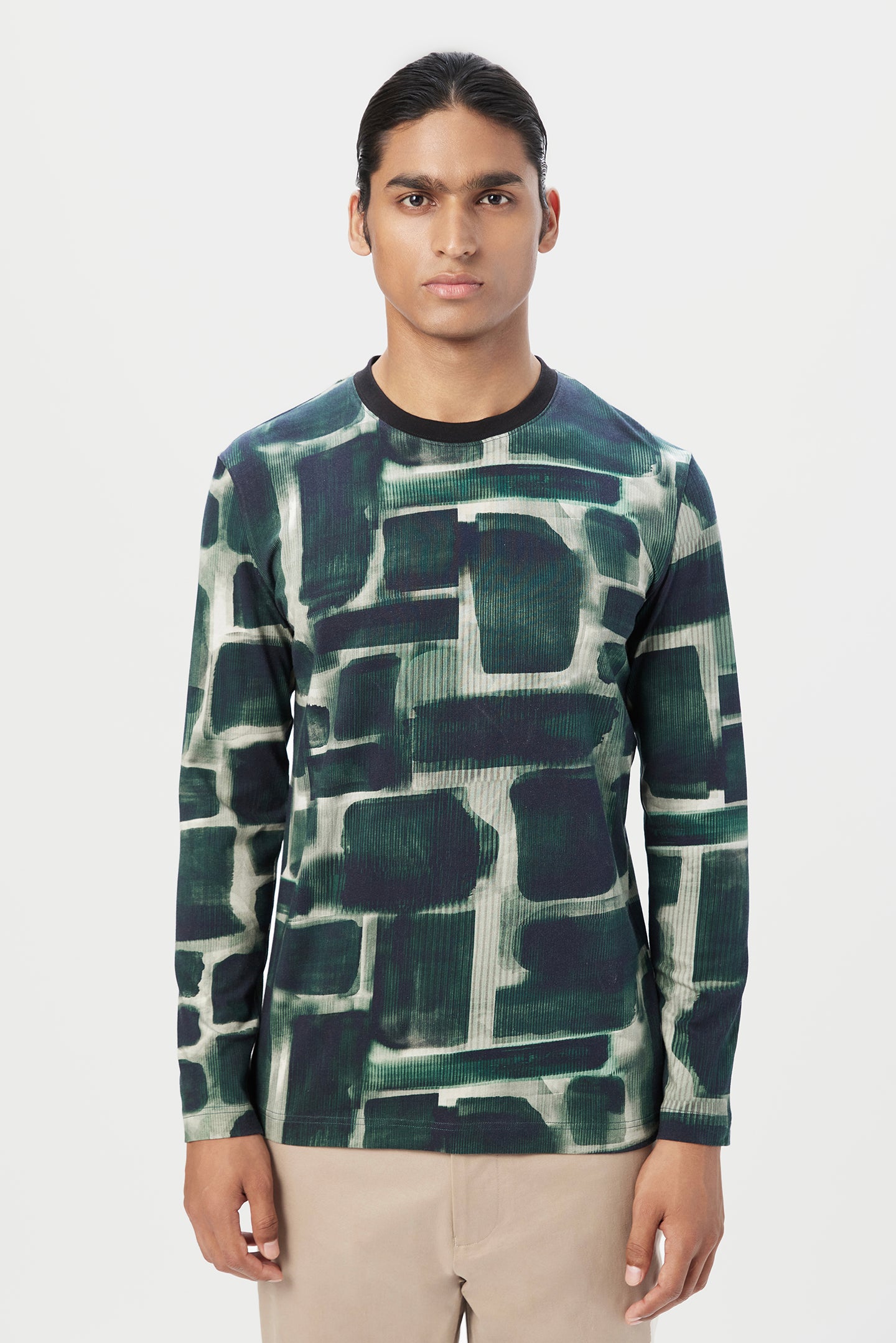 Regular Fit Full Sleeve T-Shirt in All-Over Abstract Print