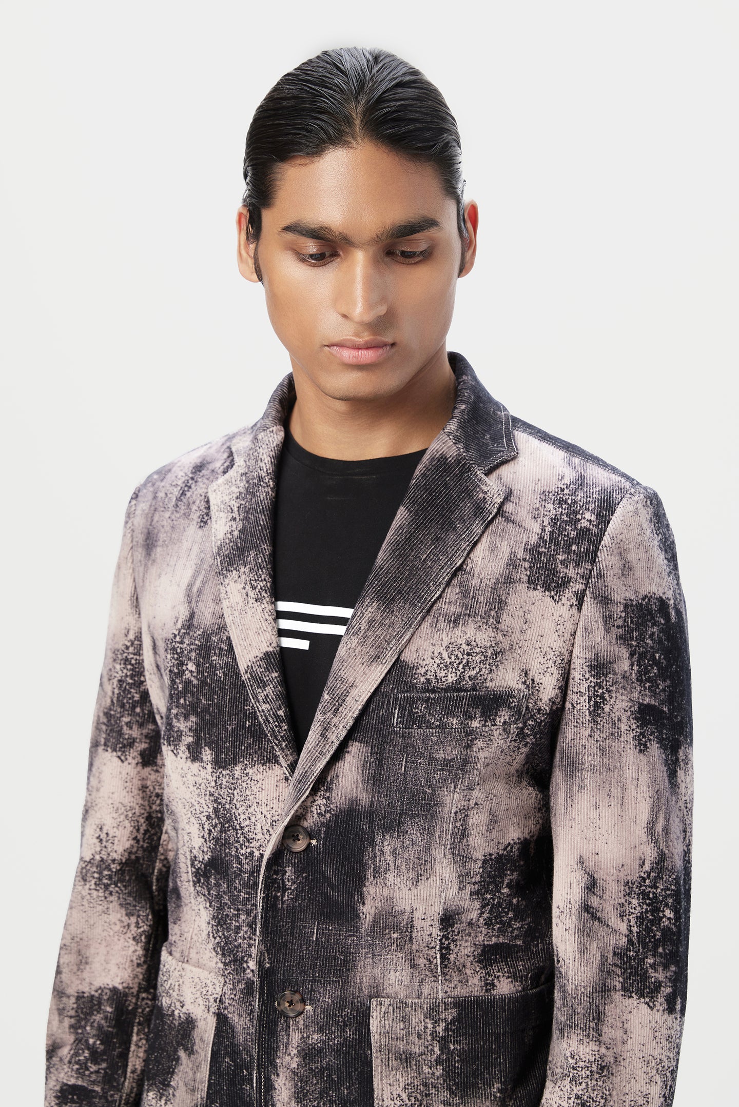 Classic Fit Two-Button Jacket with Patch Pocket with Overall Textured Print