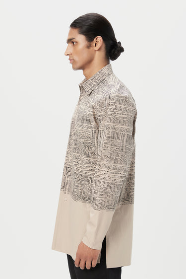 Regular Fit Button-Up Short Kurta with All-Over Kantha Print - Genes Lecoanet Hemant