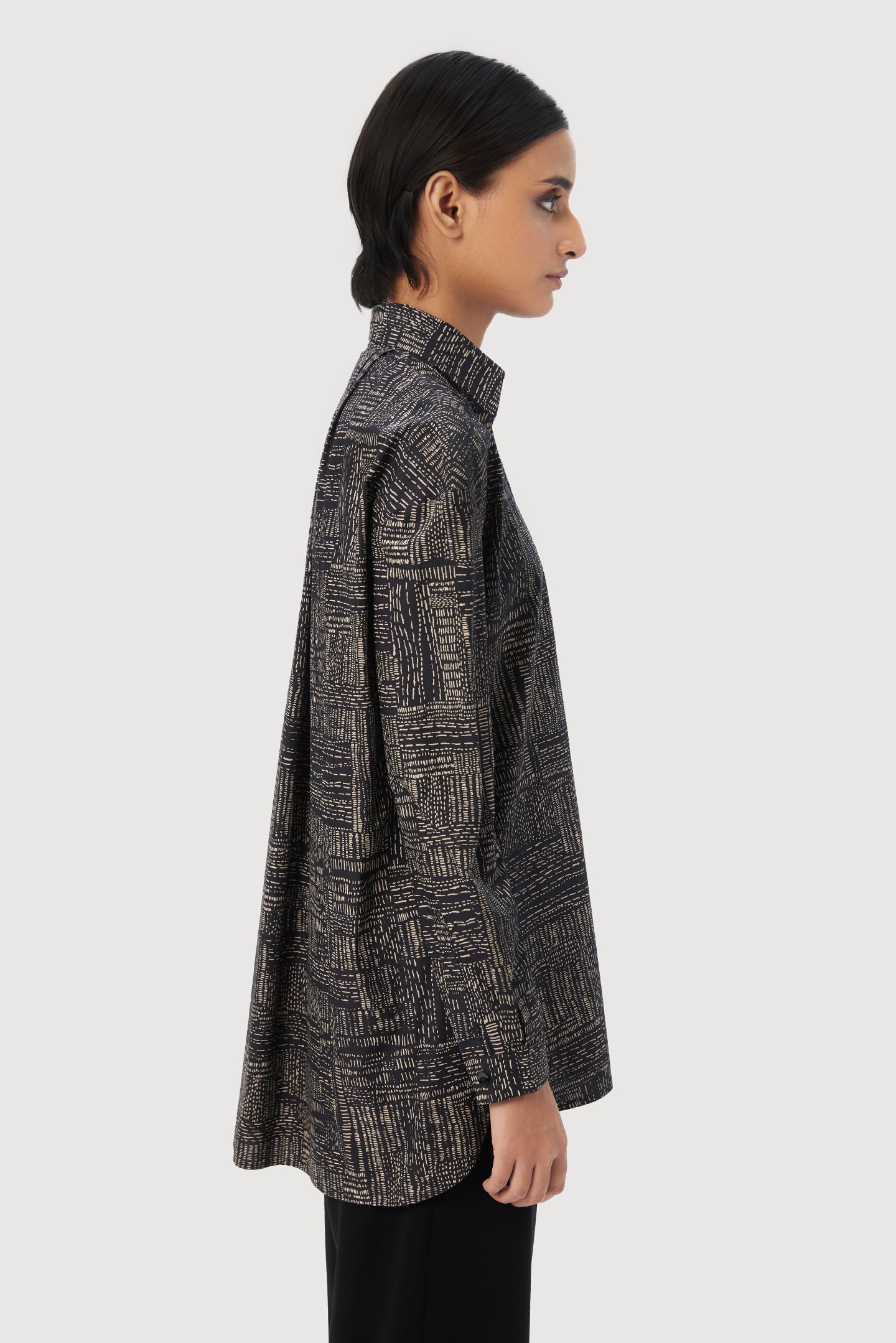 Easy Fit Button-Down Shirt Showcasing an All-Over Kantha Print