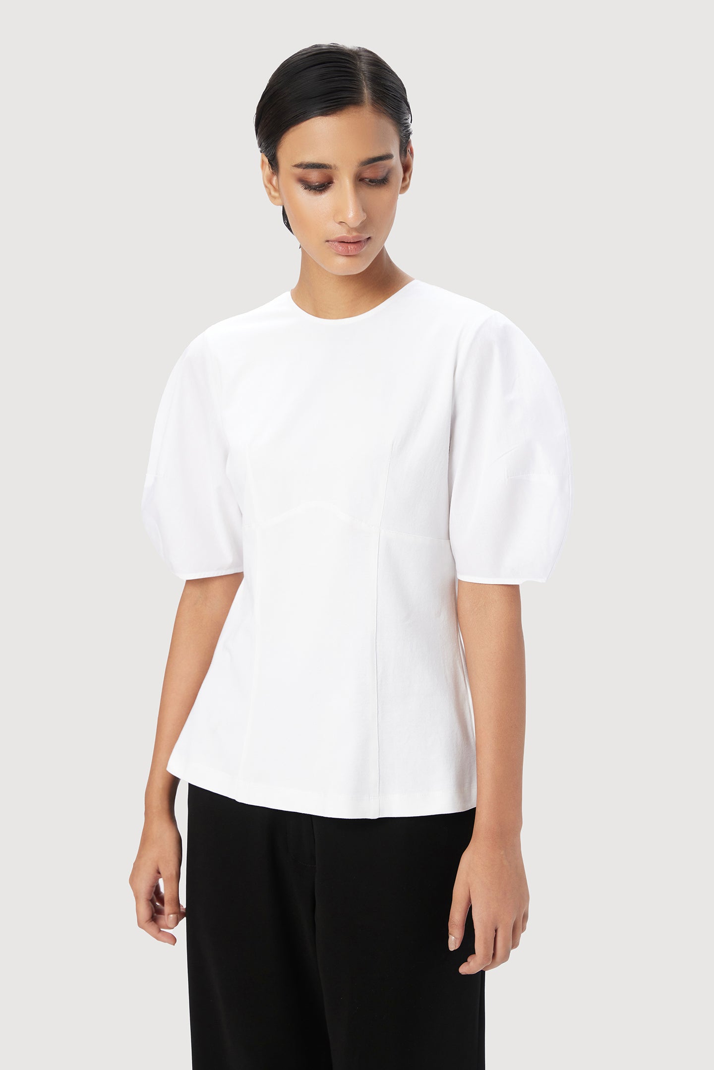 Slim Fit Round Neck Top with Soft Rounded Sleeves