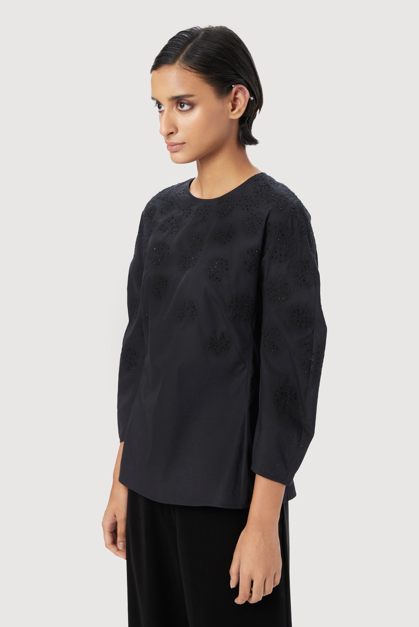 Straight Fit Top with Soft Rounded Sleeves