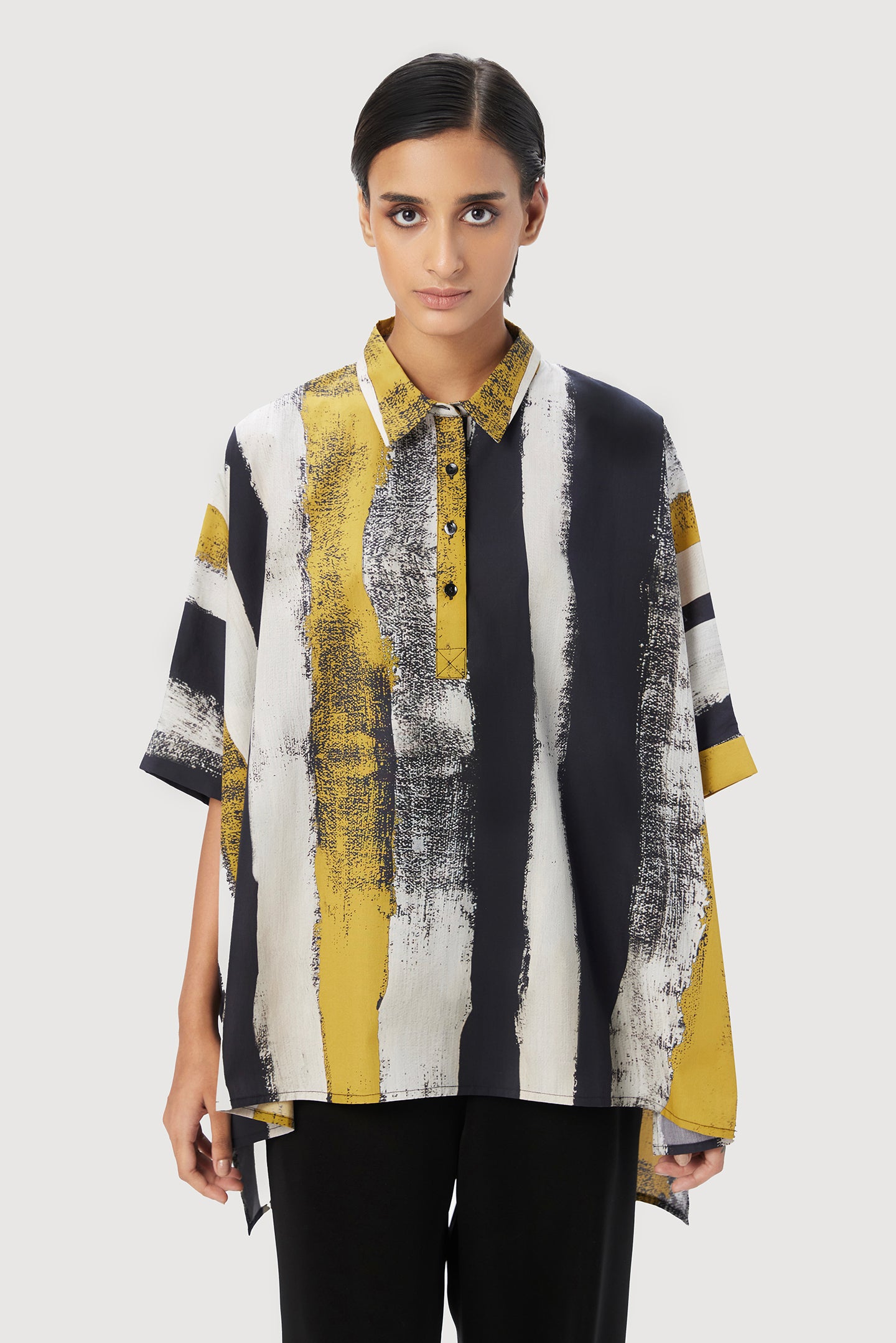 Oversized Shirt in Striking Large Stripes Print with Folded Cuff