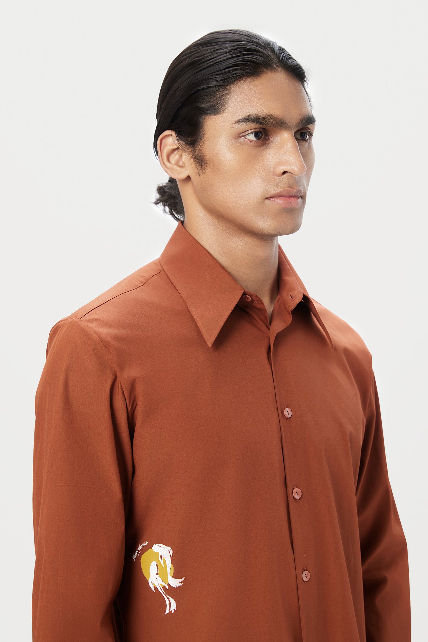 Classic Fit Button-Down Shirt with Fish Print Placement