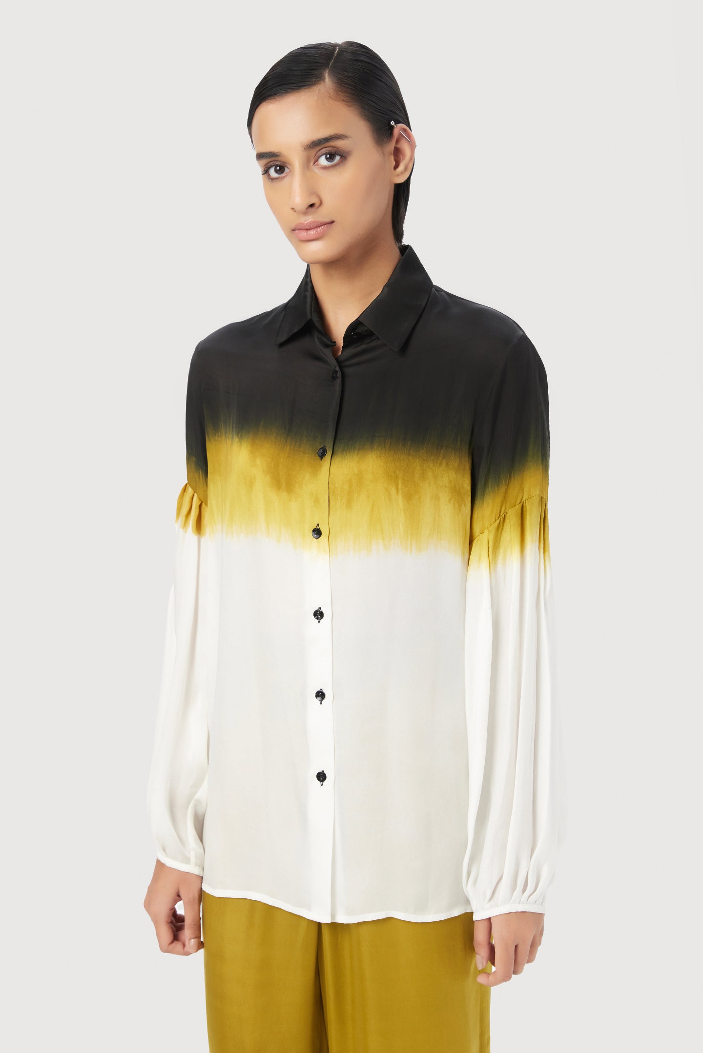 Easy Fit Button-Down Shirt with Pleated Sleeves