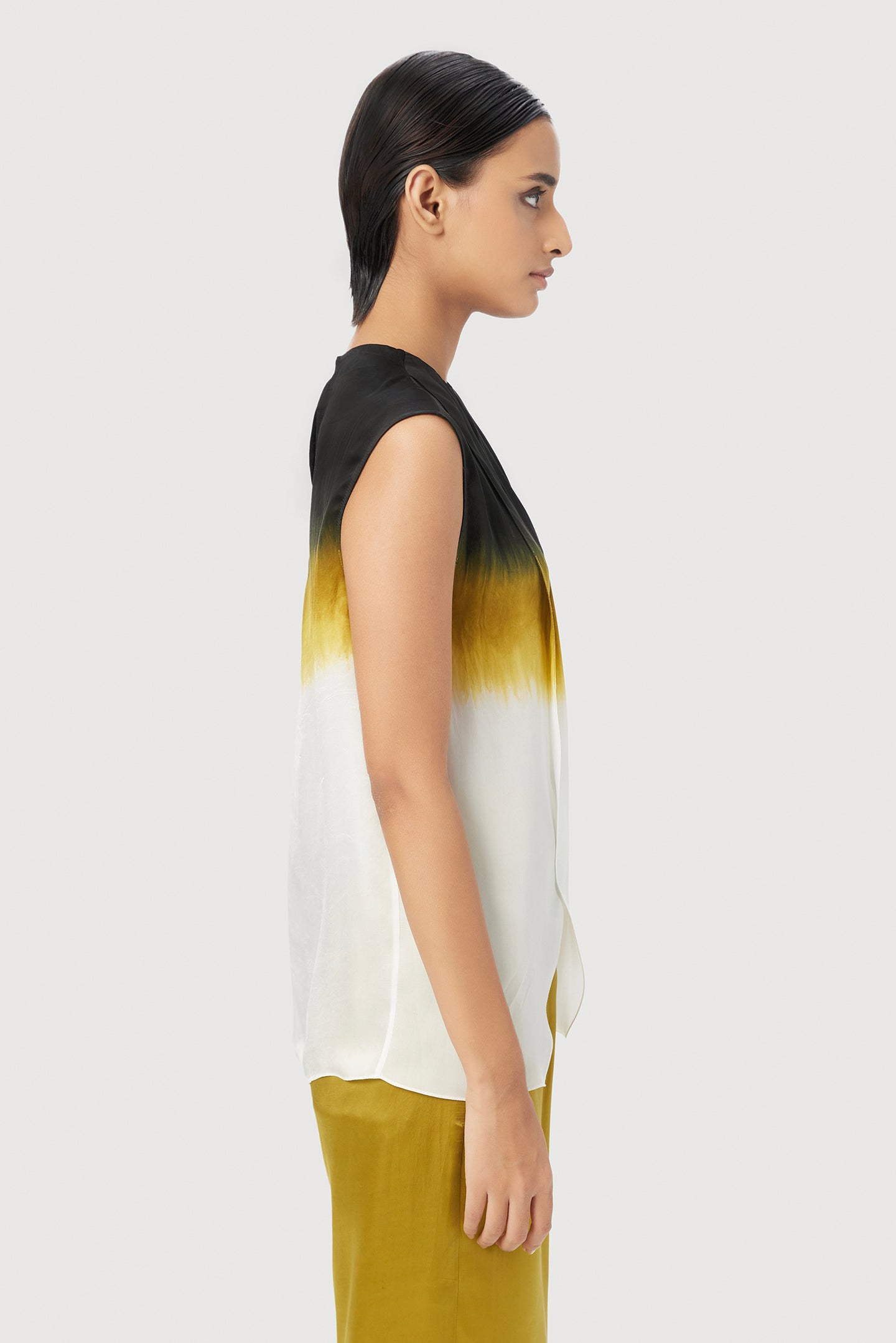 Straight Fit Sleeveless Top with Raised Neck
