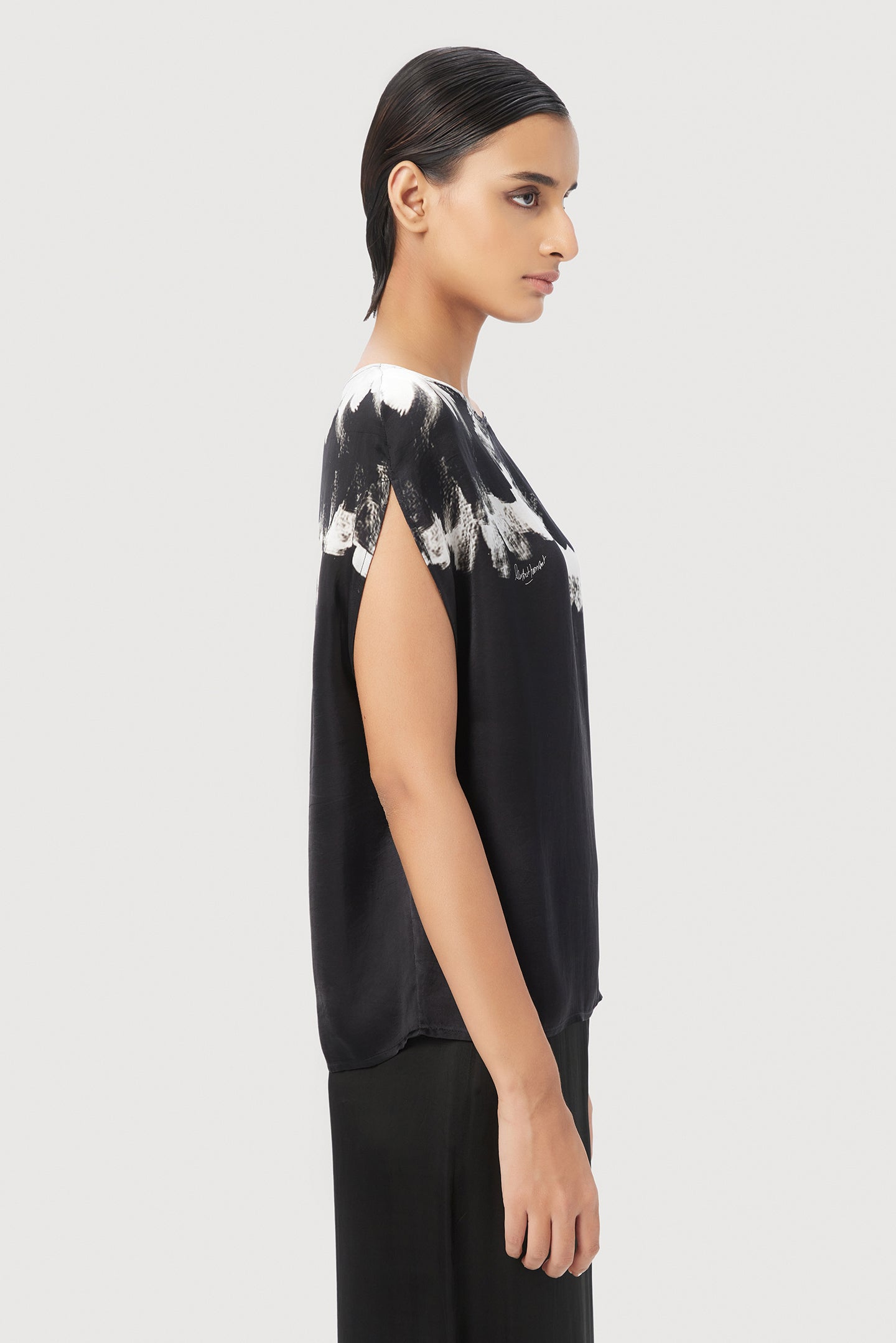 Easy Fit Boat Neck Top With Drop Shoulders And Gingko Print