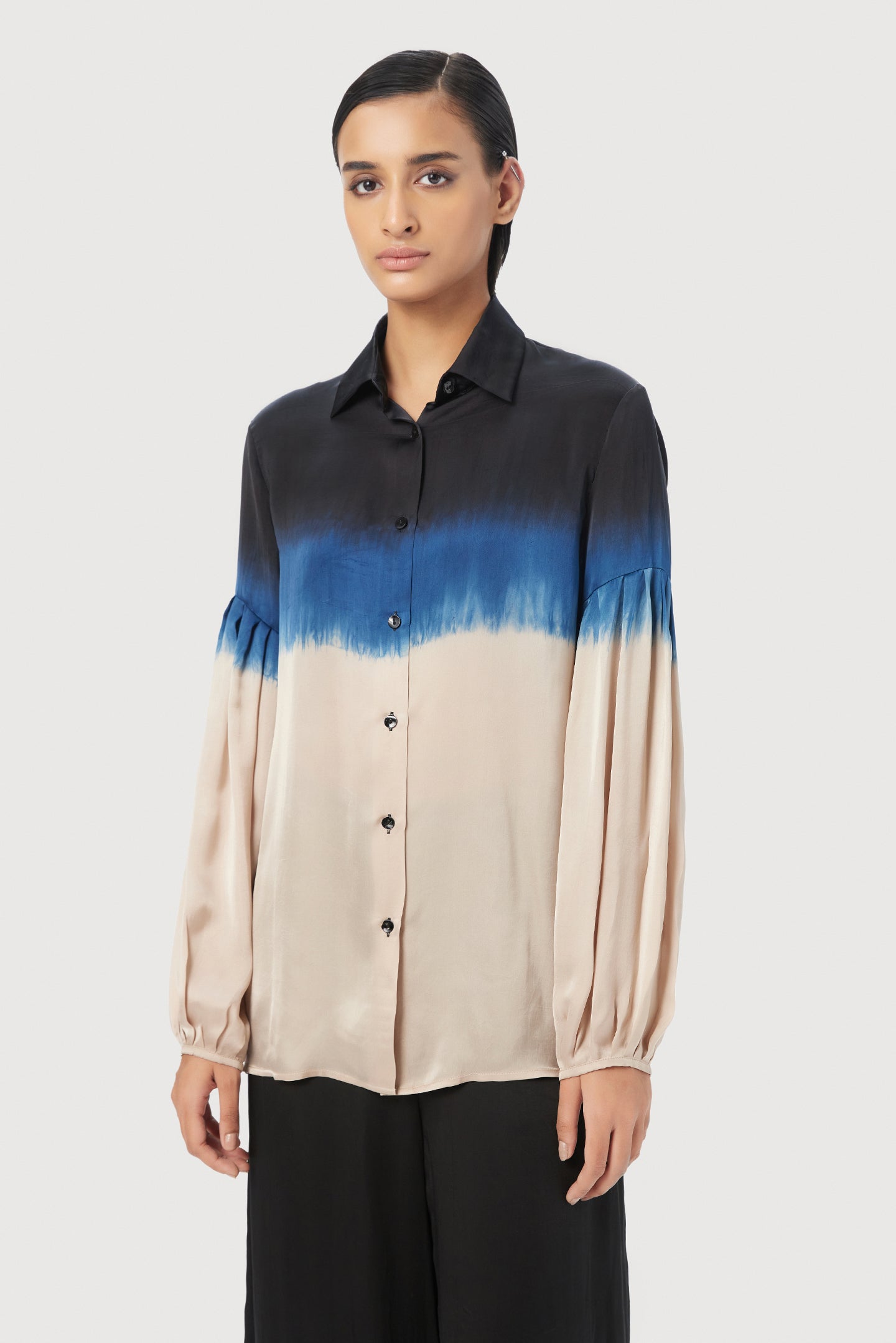 Easy Fit Button-Down Shirt with Pleated Sleeves