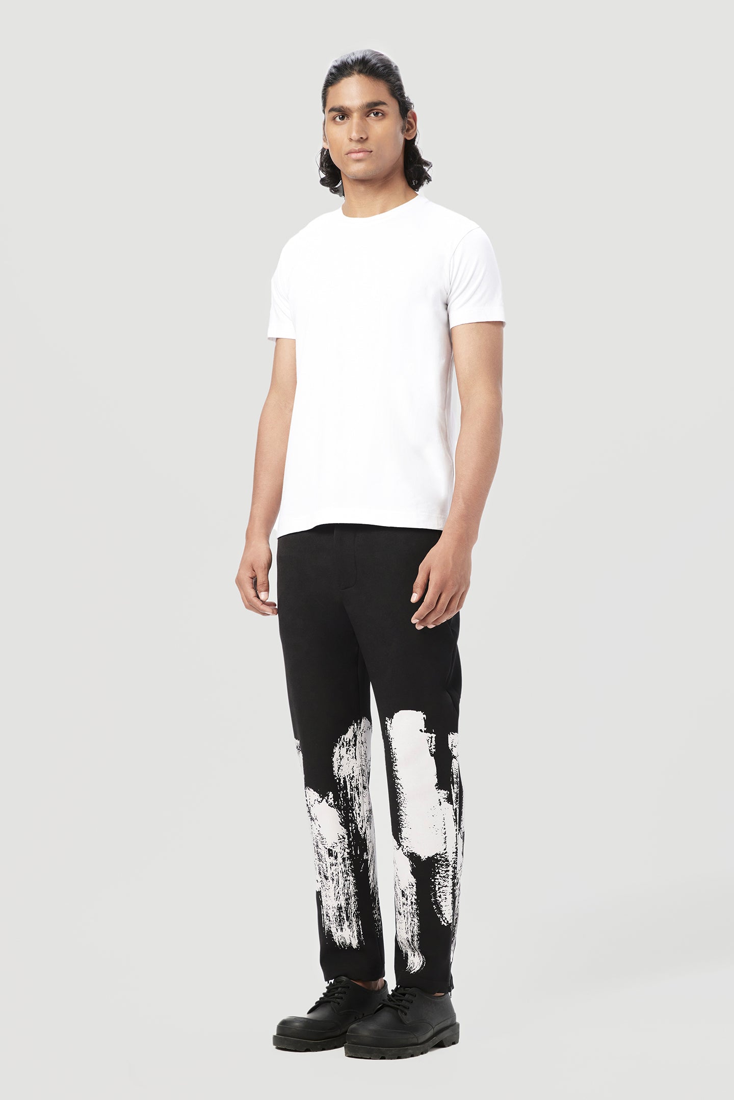 Classic Fit Trousers with Brush Effect Print Placement
