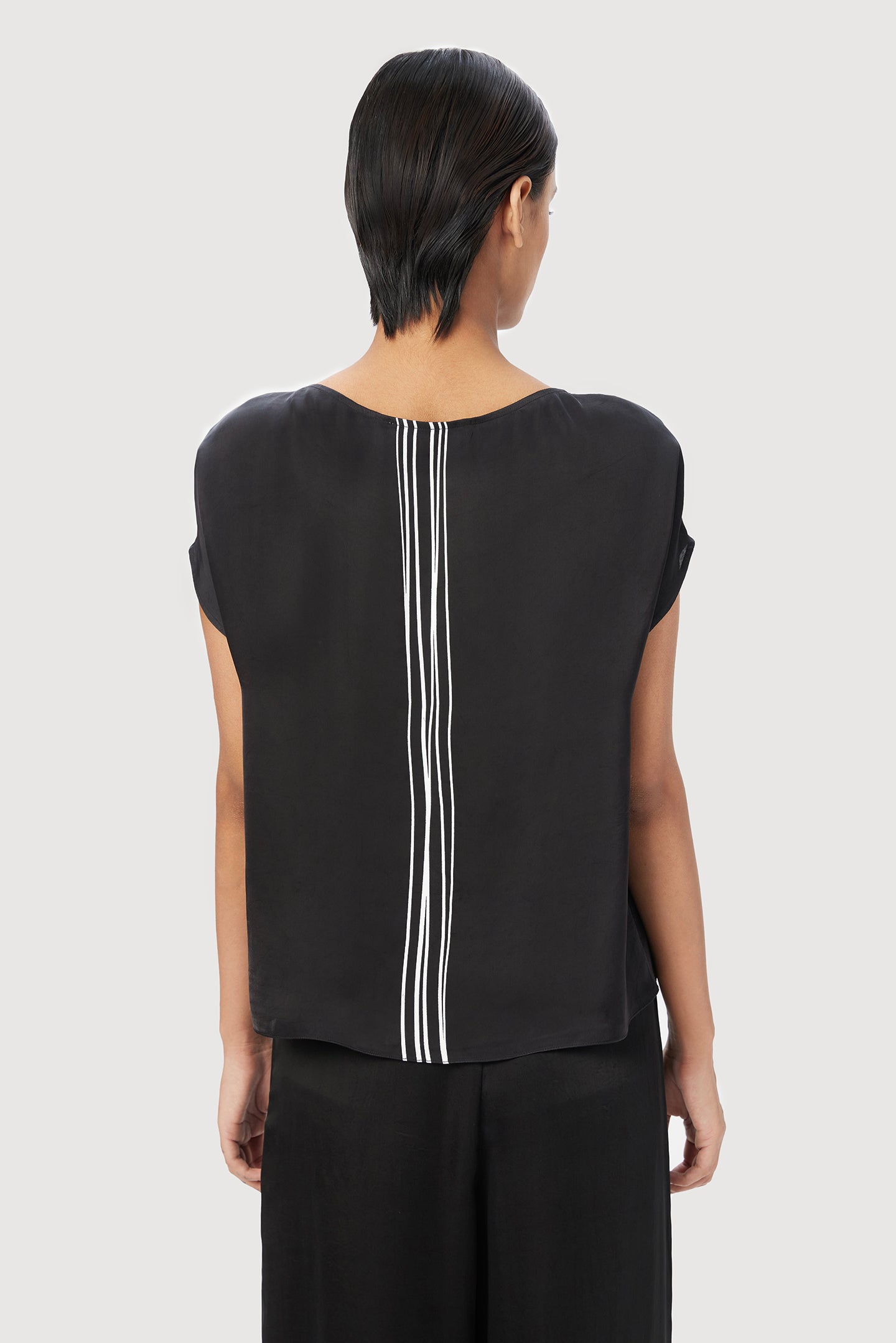 Easy Fit Boat Neck Top With Drop Shoulders And Line Print