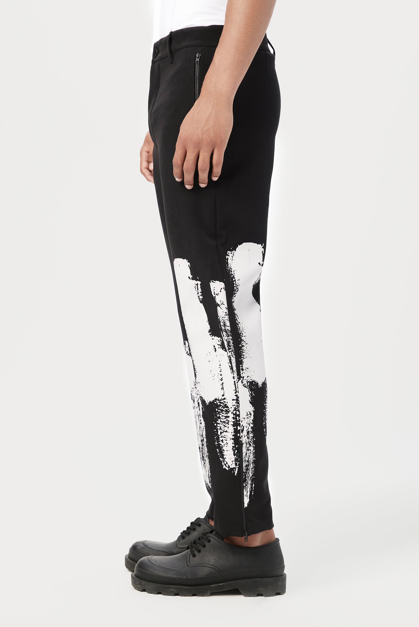 Classic Fit Trousers with Brush Effect Print Placement