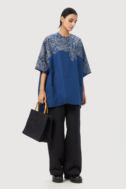 Oversized Round Neck Top with Placket