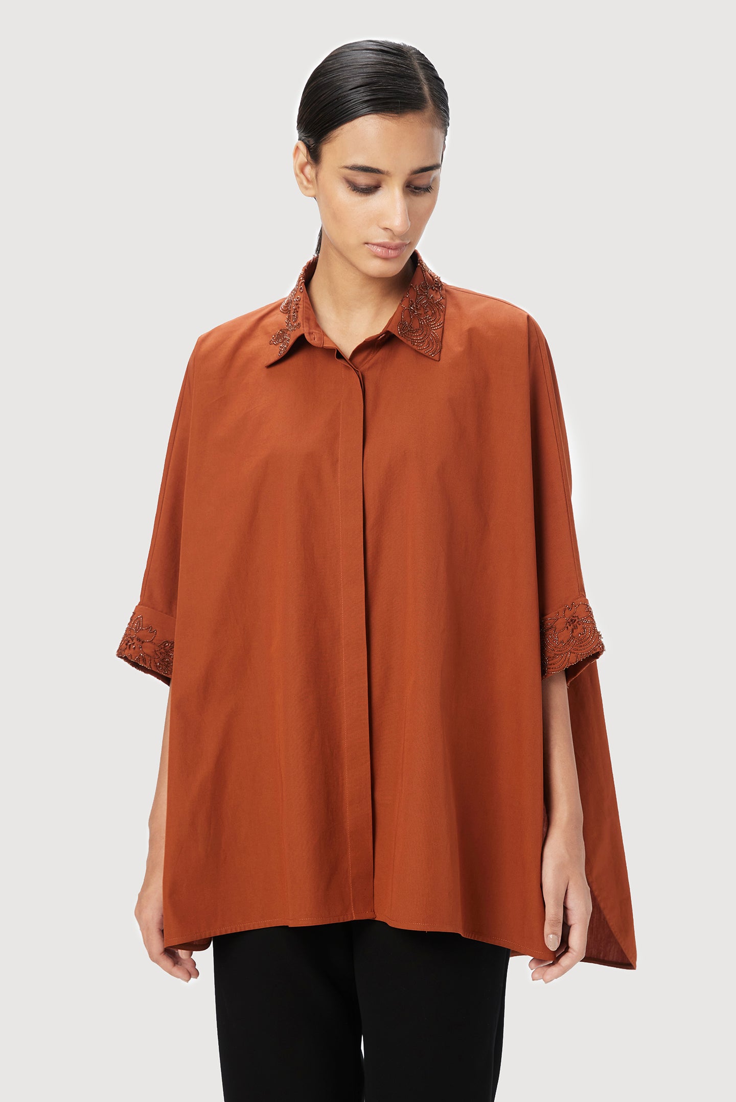 Oversized Button-Down Shirt with Soft-Round Slits