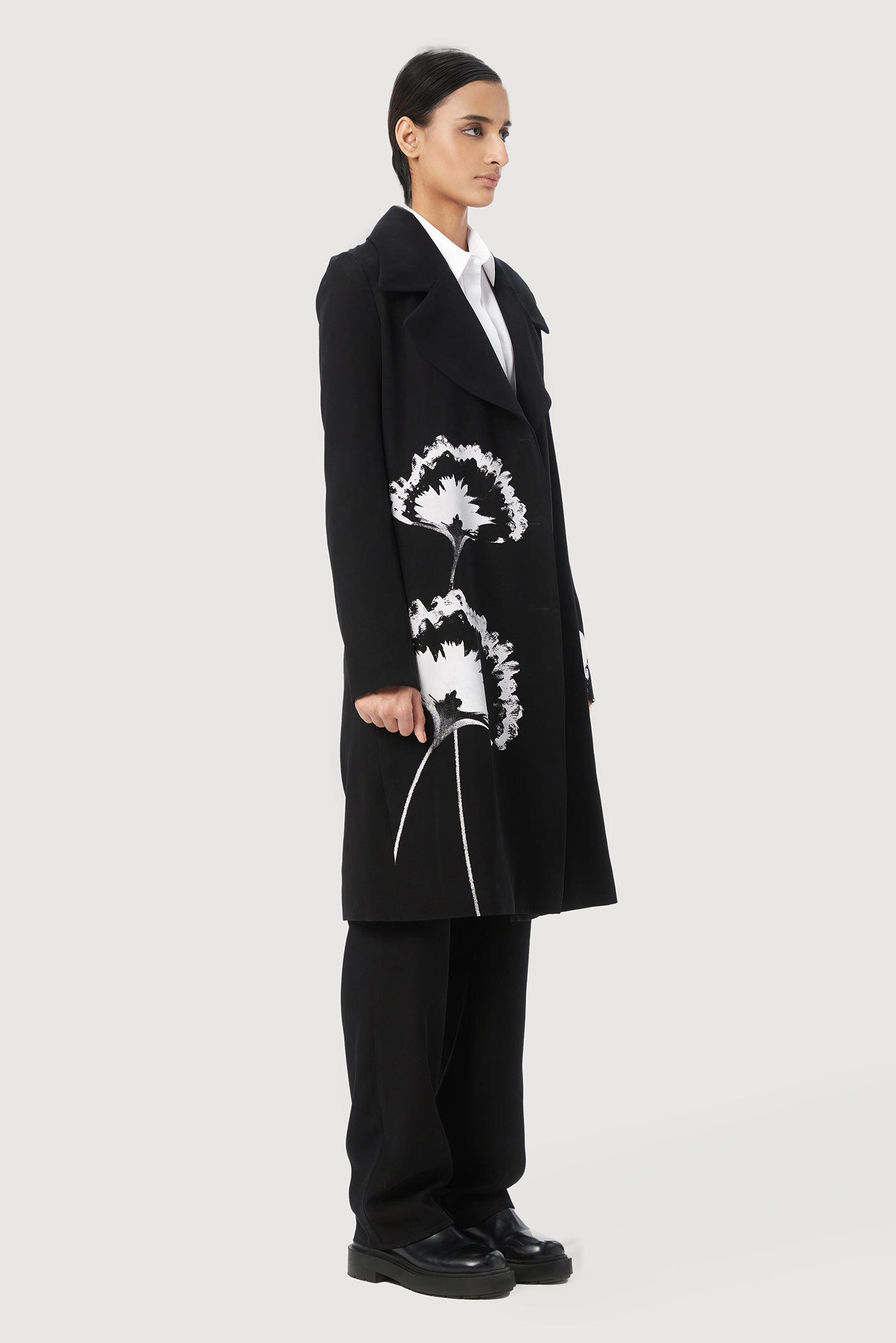 Straight Fit Double Tailored Coat with a Statement Collar and Striking Print