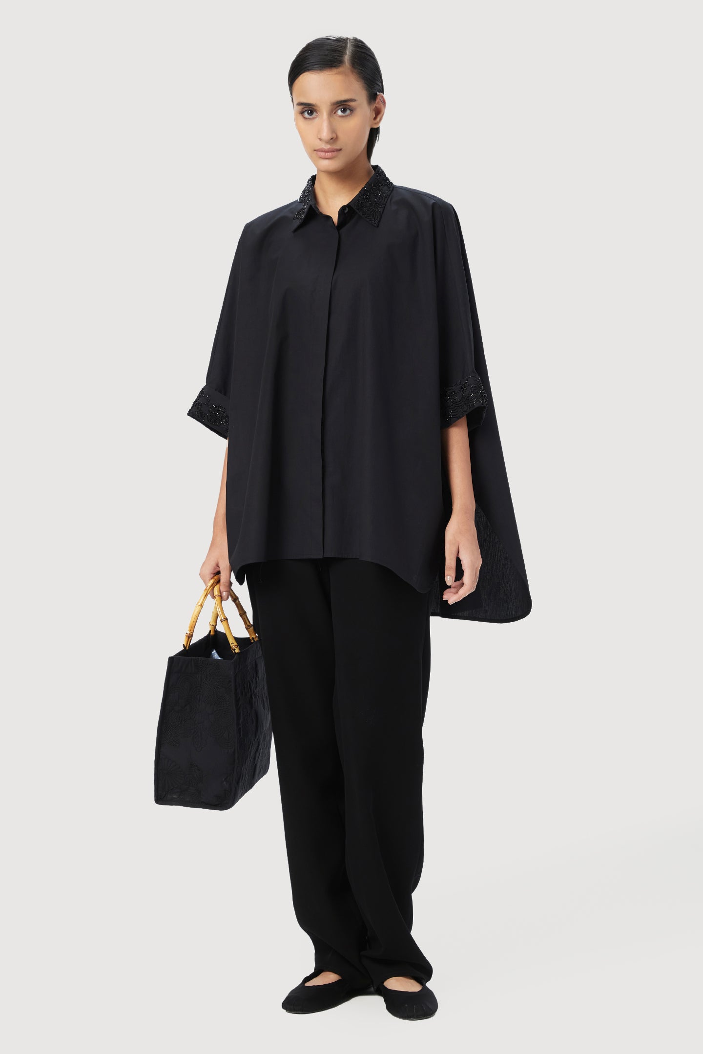Oversized Button-Down Shirt with Soft-Round Slits