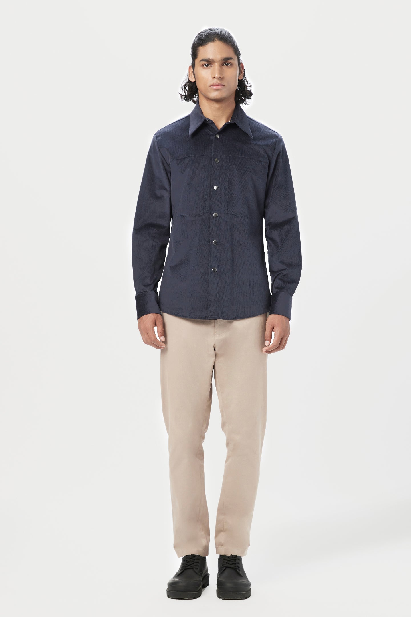 Regular Fit Button-Down Shirt with Intricate Seam Construction