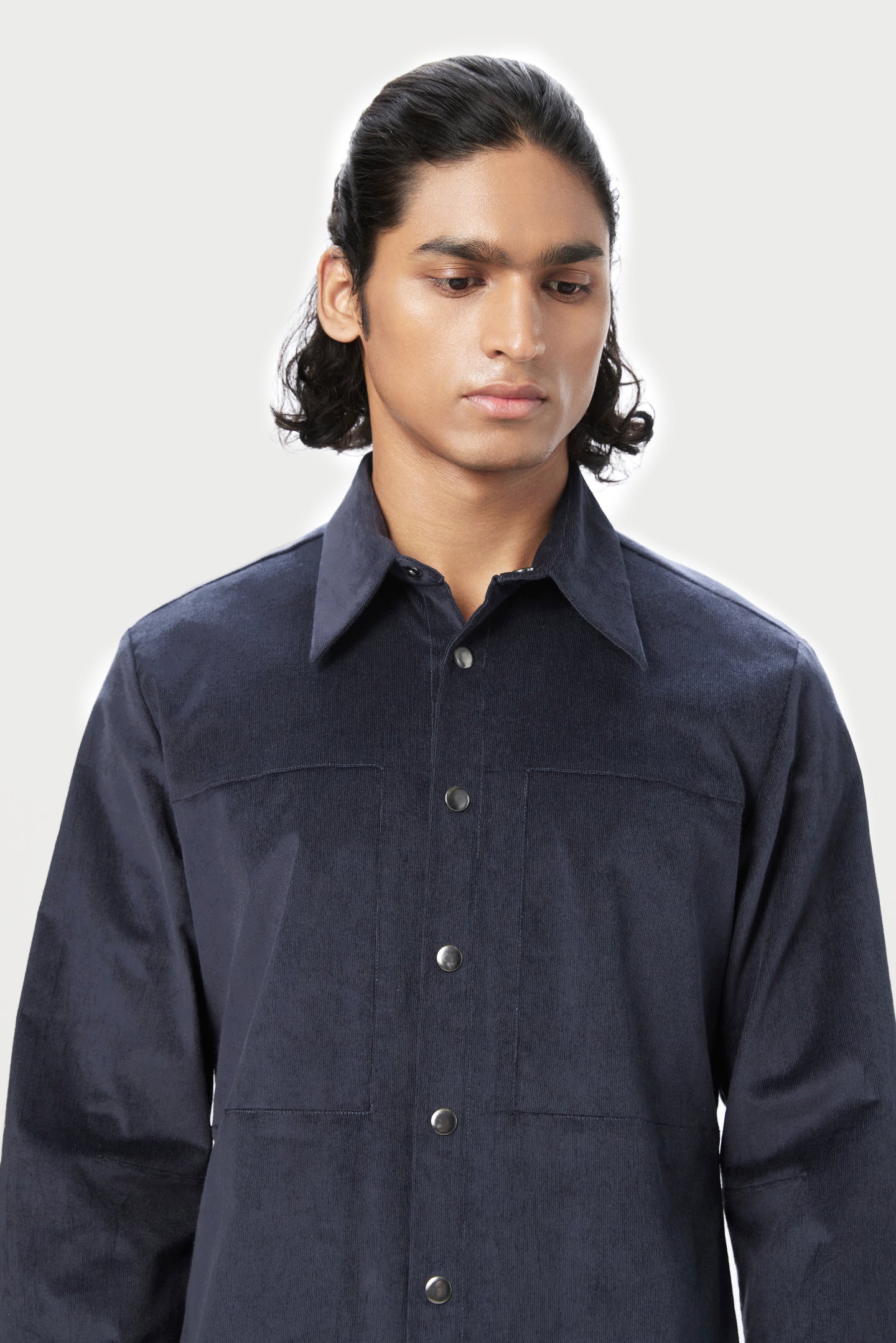 Regular Fit Button-Down Shirt with Intricate Seam Construction