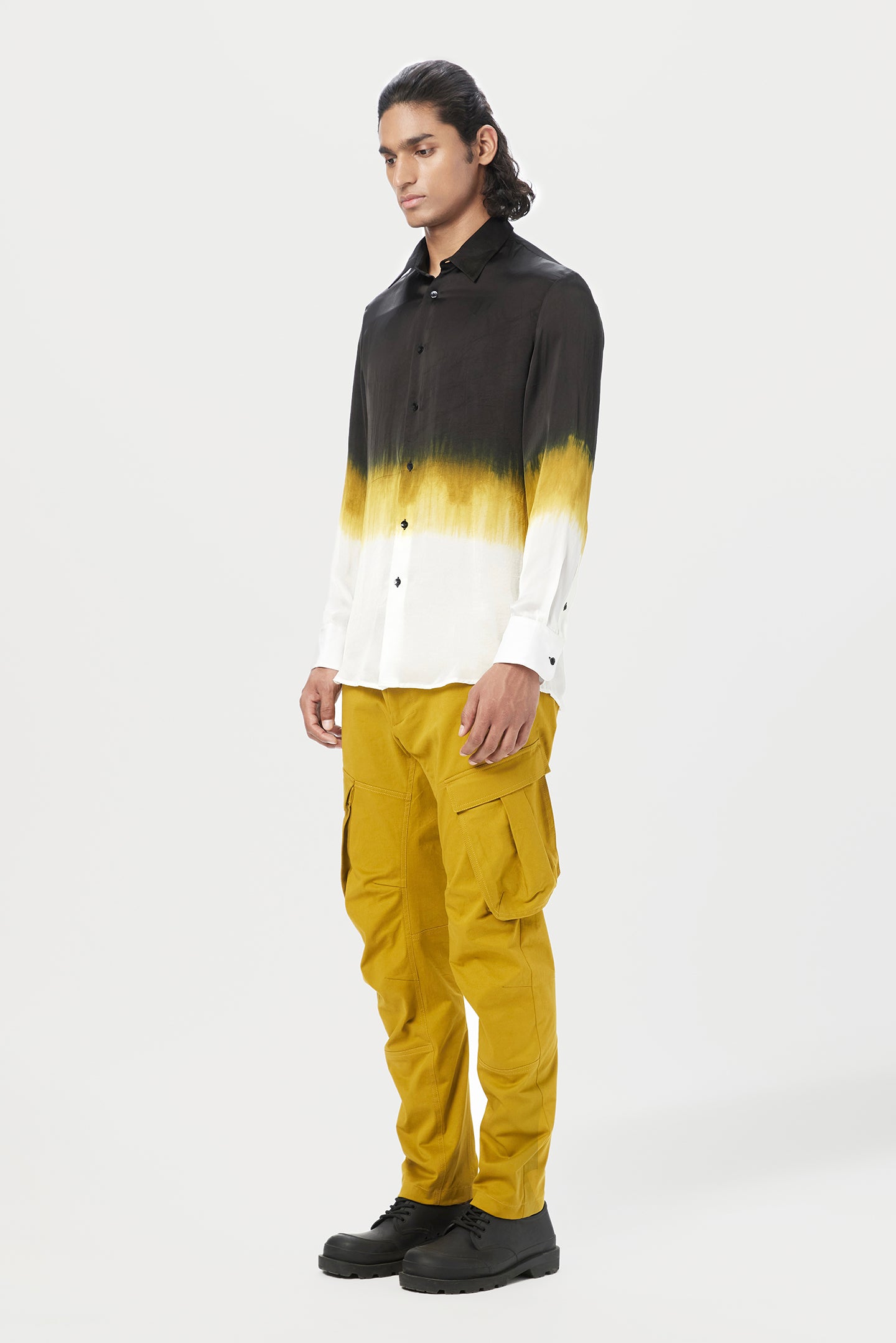 Regular Fit Button-Down Shirt with Dip Dye Detail