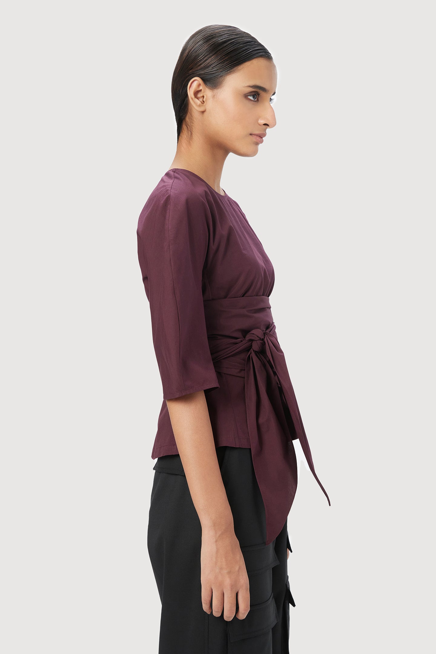 Slim Fit Round Neck Top with Soft Rounded Shoulders