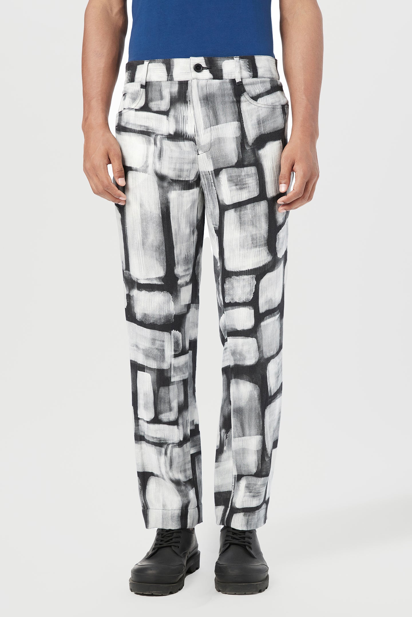Regular Fit Trousers with All-Over Abstract Check Print